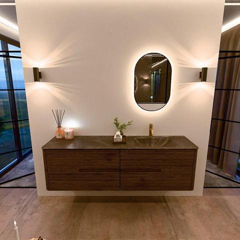 Mondiaz CIRO-DLUX Ensemble de meubles de salle de bains - 170x45x50cm - Lavabo solid surface Lava - 1 vasque à droite - 1 trou de robinet - 4 tiroirs - Dusk SW1533053