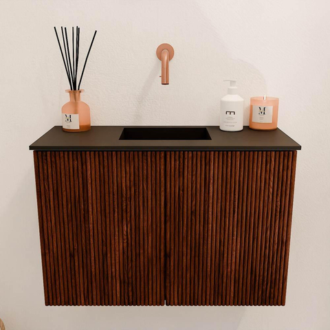 Mondiaz JOYA 60cm meuble de toilette - couleur Ruby - Lavabo FAYE position Milieu Sans trou de robinet couleur Urban SW1421796