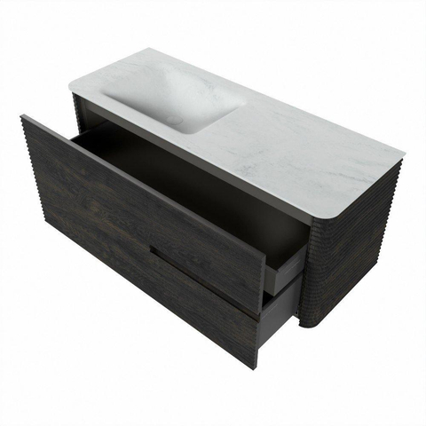 Mondiaz CIRO-DLUX Meuble de salle de bains - 120x45x50cm - Lavabo en solid surface Opalo - 1 vasque à gauche - sans trous de robinet - 2 tiroirs - Shadow SW1532426