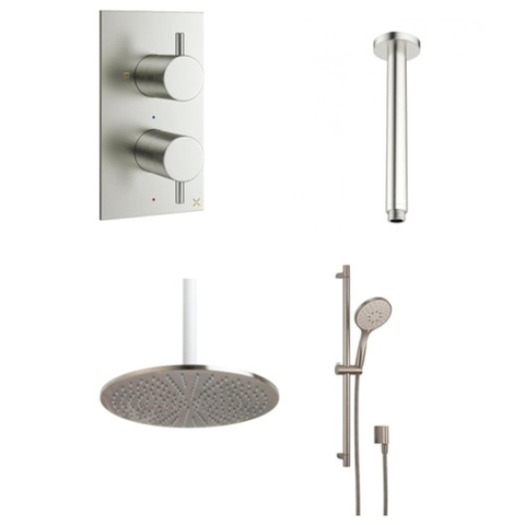 Crosswater MPRO Inbouwdoucheset - 30cm hoofddouche - plafondarm - glijstangset - ronde handdouche - geborsteld RVS SW999827