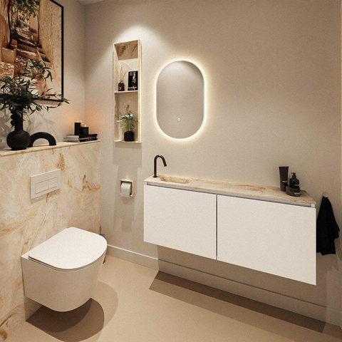 MONDIAZ TURE-DLUX Meuble de toilette 120 cm Talc. EDEN vasque Frappe position gauche. Avec 1 trou de robinet. SW1102603