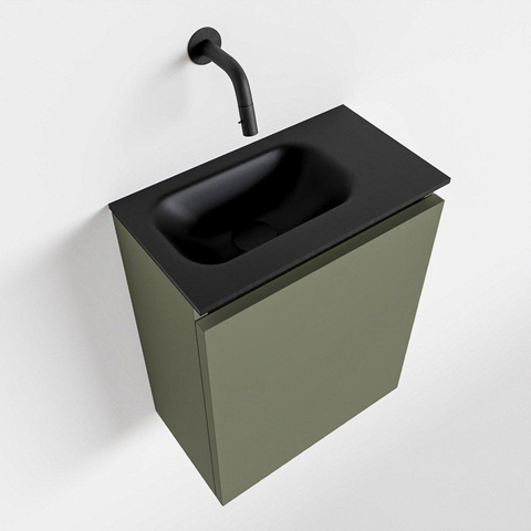MONDIAZ TURE Toiletmeubel 40x23x50cm met 0 kraangaten 1 deuren army mat Wastafel Eden links Solid Surface Zwart SW475321
