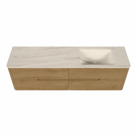 Mondiaz CIRO-DLUX Meuble de salle de bains - 170x45x50cm - Plan-vasque Solid surface Meli - 1 lavabo à droite - sans trous de robinet - 4 tiroirs - Chêne SW1531437