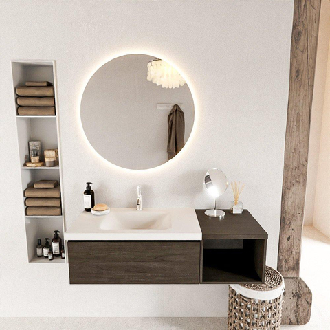 MONDIAZ BUKLA meuble de salle de bains 120 cm avec module ouvert 40 couleur Dark Brown avec 1 tiroir. Lavabo CLOUD à gauche 1 trou de robinet couleur Talc. SW1382084