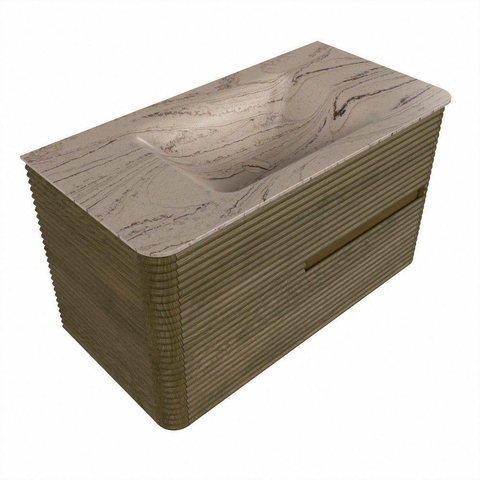 Mondiaz CIRO-DLUX Badkamermeubelset - 90x45x50cm - Solid surface wastafel Arena - 1 wasbak Midden - zonder kraangaten - 2 lades - Dusk SW1533083
