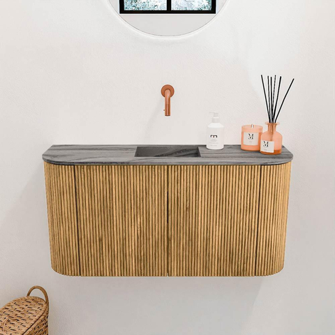 Mondiaz JOYA-DLUX 83.2cm toiletmeubel - ronding links en rechts kleur Oak - Wastafel FAYE positie Midden Zonder kraangat kleur Sombra. SW1424295