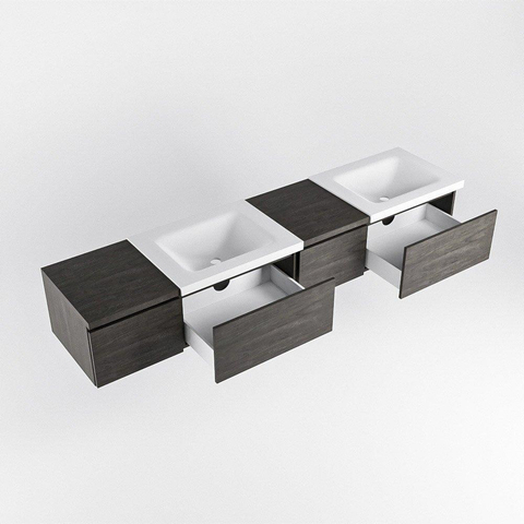 MONDIAZ BUKLA 200cm ensemble de meuble avec module 40 à droite couleur Marron Foncé avec 4 tiroirs. Lavabo CLOUD double 0 trou de robinet couleur Talc. SW1382162