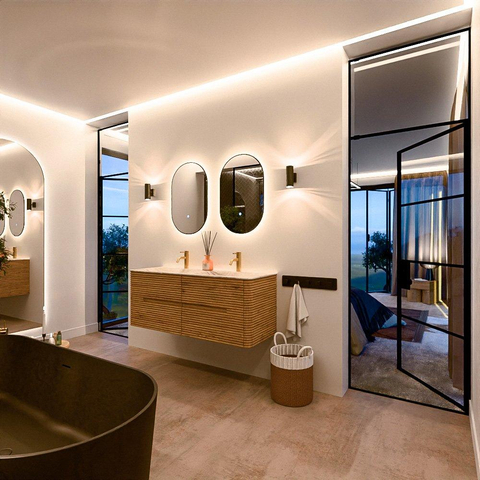 Mondiaz CIRO-DLUX Meuble de salle de bains - 130x45x50cm - Plan vasque solid surface Frappe - 2 vasques double - 2 trous de robinet - 4 tiroirs - Chêne SW1530872
