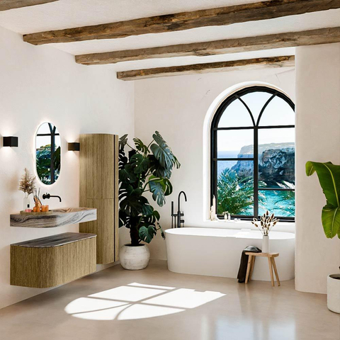 MONDIAZ THOR-DLUX 100cm meuble de salle de bains arrondi gauche + droite couleur Dusk avec 1 tiroir et 2 portes. Vasque suspendue CLOUD Droite sans trou de robinet couleur Sombra. SW1467621