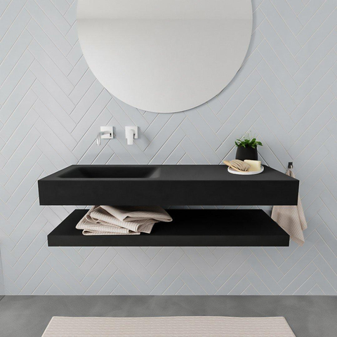 MONDIAZ ALAN 120cm - Badkamermeubelset - solid surface - planchet met vrijhangende wastafel - wasbak links - 0 kraangaten - urban SW408736