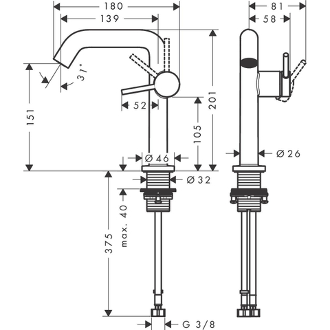 Hansgrohe Tecturis s 1 greeps wastafelkraan - 150 Fine - coolstart - met PushOpen - waste set - hoogglans chroom SW918624