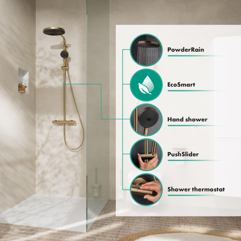 Hansgrohe Pulsify S Puro Puro1jet - showerpipe - ecosmart - 260 - thermostatisch - 3jet - handdouche en doucheslang - 160cm - thermostaat - geborsteld brons SW1151842