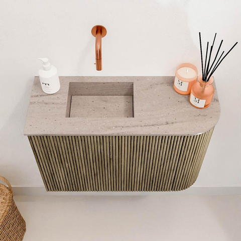 Mondiaz JOYA-DLUX Meuble de toilette 61,6cm - arrondi droit couleur Dusk - Vasque FAYE position Gauche Sans trou de robinet couleur Saba SW1426077