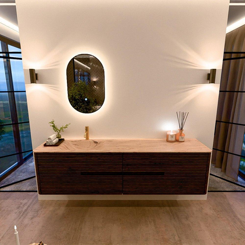Mondiaz CIRO-DLUX Ensemble de meubles de salle de bains - 190x45x50cm - Plan-vasque solid surface Arena - 1 lavabo à gauche - 1 trou de robinet - 4 tiroirs - Noyer SW1530463