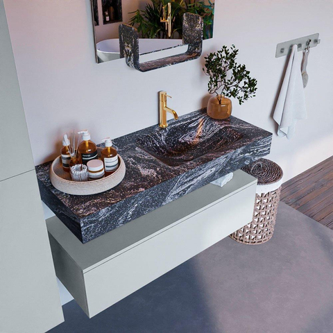 Mondiaz ALAN-DLUX Ensemble de meuble - 110cm - meuble Clay mat - 1 tiroir - Lavabo Cloud Lava suspendu - vasque Droite - 1 trou de robinet SW808689