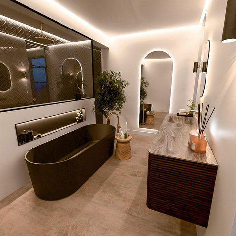 Mondiaz CIRO-DLUX Meuble de salle de bains - 170x45x50cm - Plan vasque solid surface Sombra - 1 lavabo à gauche - sans trous de robinet - 4 tiroirs - Noyer SW1530763