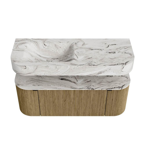MONDIAZ THOR-DLUX 120cm meuble de salle de bains arrondi gauche + droite couleur Dusk avec 1 tiroir et 2 portes. Vasque suspendue CLOUD Gauche sans trou de robinet couleur Glace. SW1463233