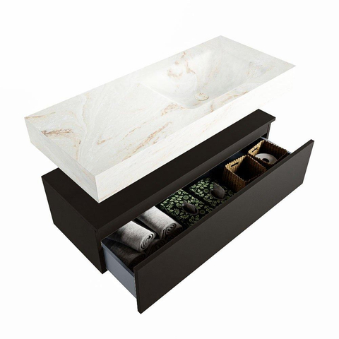 Mondiaz ALAN-DLUX Ensemble de meuble - 110cm - meuble Urban mat - 1 tiroir - Lavabo Cloud Frappe suspendu - vasque Droite - 1 trou de robinet SW804766
