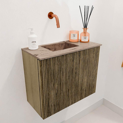 Mondiaz JOYA-DLUX 50cm toiletmeubel - kleur Dusk - Wastafel FAYE positie Links Zonder kraangat kleur Arena. SW1425726