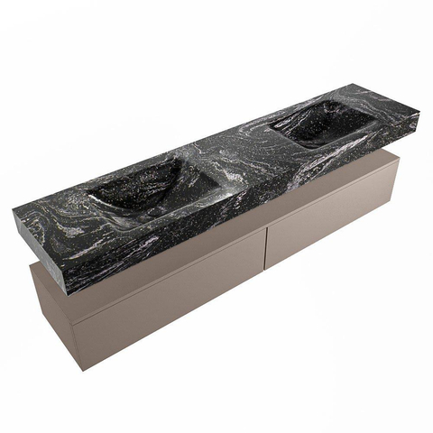 Mondiaz ALAN-DLUX Ensemble de meuble - 200cm - meuble Smoke mat - 2 tiroirs - Lavabo Cloud Lava suspendu - vasque Gauche et droite - 2 trous de robinet SW808106