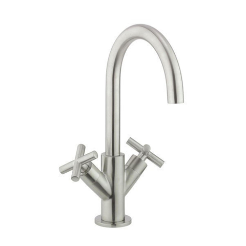 Crosswater MPRO Crosshead Wastafelkraan - met ronde uitloop en kruisgreep geborsteld - RVS SW648390