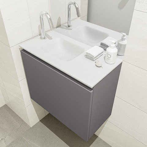 MONDIAZ OLAN Toiletmeubel 60x30x40cm met 1 kraangaten 1 lades dark grey mat Wastafel Lex links Solid Surface Wit SW473261