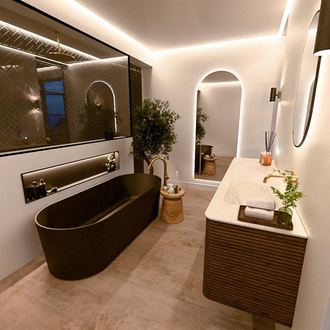 Mondiaz CIRO-DLUX Meuble de salle de bains - 180x45x50cm - Plan vasque Solid surface Opalo - 1 lavabo à droite - sans trous de robinetterie - 4 tiroirs - Dusk SW1532900