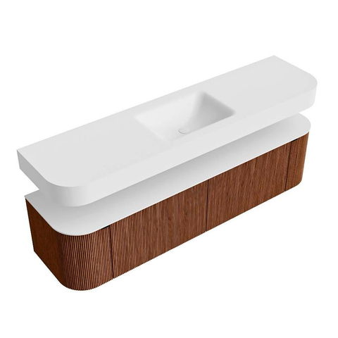 MONDIAZ THOR Meuble de salle de bains 180cm arrondi gauche + droite couleur Ruby avec 2 tiroirs et 2 portes. Vasque suspendue CLOUD Milieu sans trou de robinet couleur Talc. SW1466013