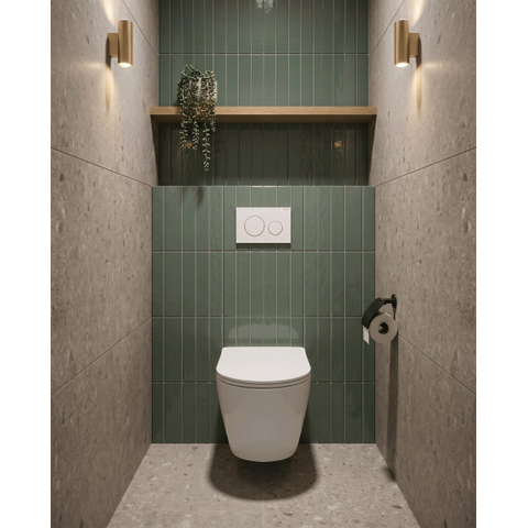QeramiQ Dely Toiletset - 36.3x51.7cm - diepspoel - rimless - Inbouwreservoir met Geberit UP320 spoelmechanisme - softclose toiletzitting - glans witte bedieningsplaat - ronde knoppen - wit glans SW1413227