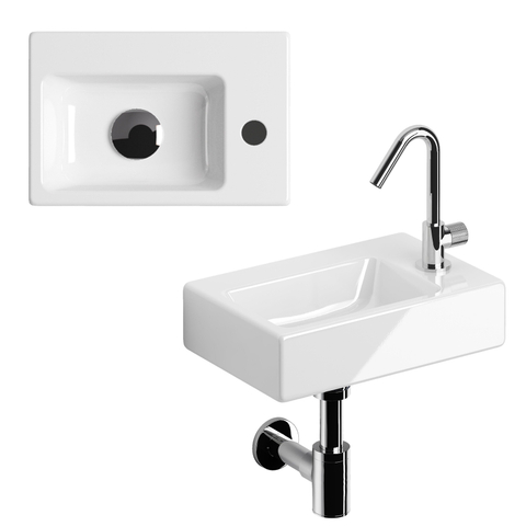 Clou InBe fonteinset – 36x24.5x9 cm – keramiek wit – kraangat rechts – chromen kraan SW278146