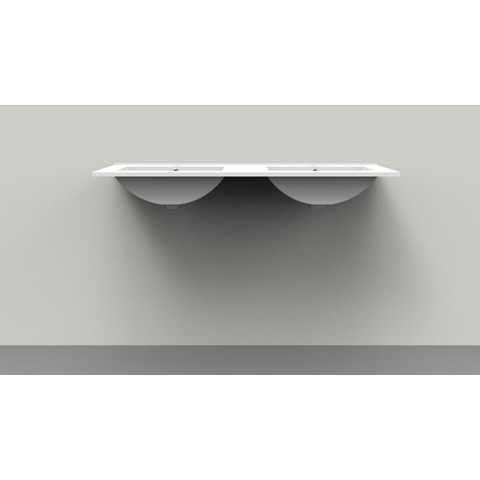Arcqua Pakaru lavabo 121x46cm avec trop-plein 2 trous de robinet 2 vasques céramique brillant blanc SW374583