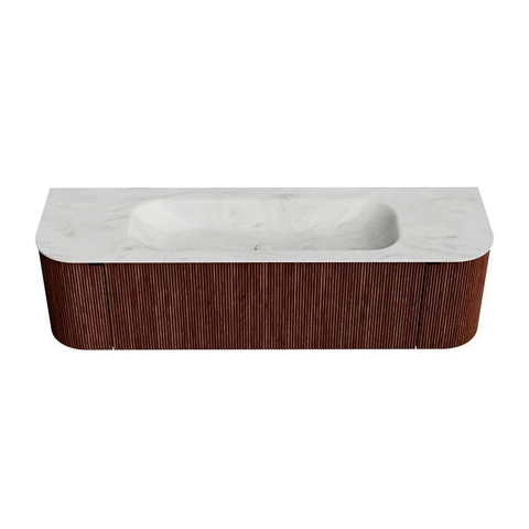 Mondiaz KURVE-DLUX Badkamermeubelset - 160x46x40cm - 1 lade - 2 deuren - wastafel solid surface - midden - zonder kraangat - Ruby SW1415760