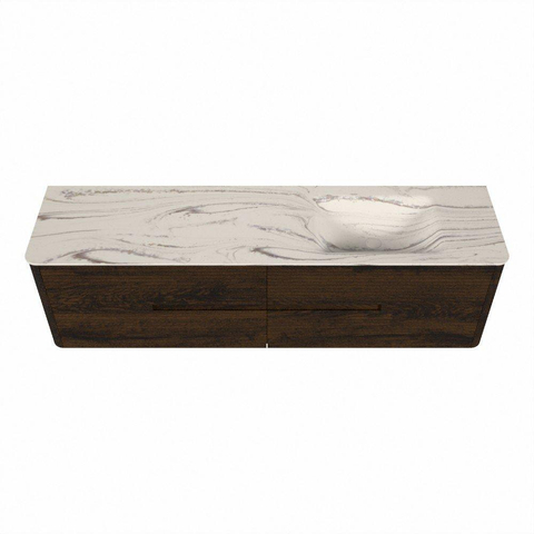 Mondiaz CIRO-DLUX Ensemble de meuble de salle de bains - 180x45x50cm - Plan-vasque solid surface Nata - 1 vasque à droite - 1 trou de robinet - 4 tiroirs - Noyer SW1530604