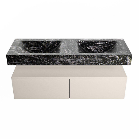 Mondiaz ALAN-DLUX Ensemble de meuble - 130cm - meuble Linen mat - 2 tiroirs - Lavabo Cloud Lava suspendu - vasque Gauche et droite - 2 trous de robinet SW808529