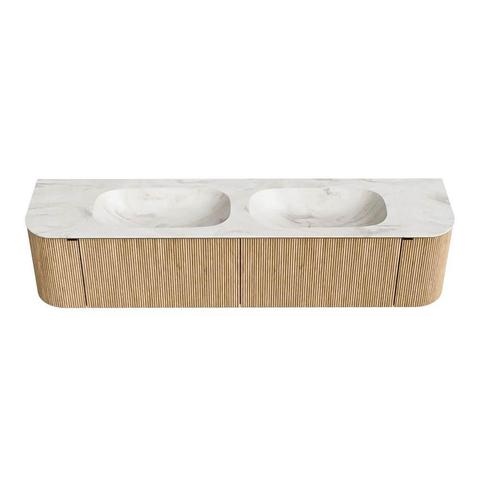 MONDIAZ KURVE-DLUX Meuble de salle de bains 190cm avec module 25 Len R couleur Chêne avec 2 tiroirs et 2 portes. Lavabo STOR SMALL double sans trou de robinet couleur Ostra. SW1137764