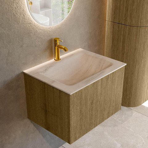 MONDIAZ KURVE-DLUX Meuble de salle de bains 60cm couleur Dusk avec 1 tiroir et 0 porte. Lavabo CLOUD Central 1 trou de robinet Meli. SW1431851
