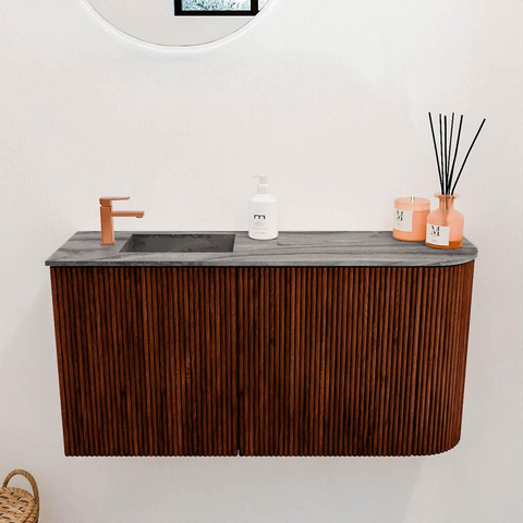Mondiaz JOYA-DLUX 81.6cm toiletmeubel - ronding rechts kleur Ruby - Wastafel FAYE positie Links 1 kraangat kleur Sombra. SW1425700