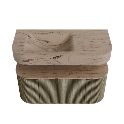 MONDIAZ THOR-DLUX 100cm meuble de salle de bains arrondi gauche + droite couleur Shadow avec 1 tiroir et 2 portes. Vasque suspendue CLOUD gauche sans trou de robinet couleur Arena. SW1467463