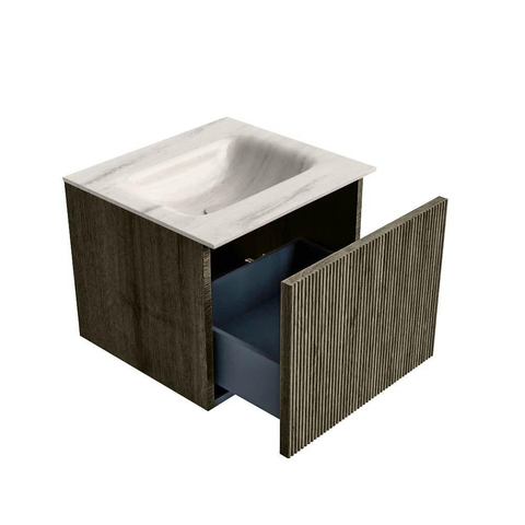 MONDIAZ KURVE-DLUX Meuble de salle de bains 50 cm couleur Shadow avec 1 tiroir et 0 porte. Lavabo GRUNNE Central sans trou de robinet Meli. SW1431747