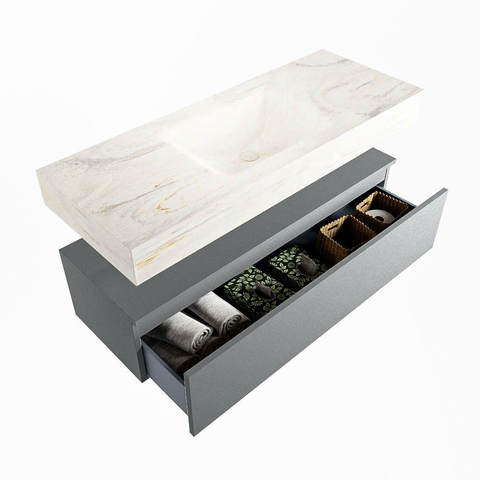 MONDIAZ ALAN - DLUX Badkamermeubelset - 120cm - onderkast - Plata - 1 lade - vrijhangende wastafel - wasbak midden - 0 kraangaten - Ostra SW808015