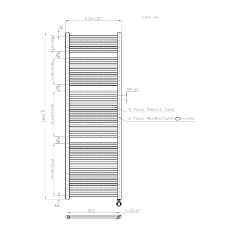 Best Design Senden elektrische radiator 180x60cm 1160watt zwart mat SW811963
