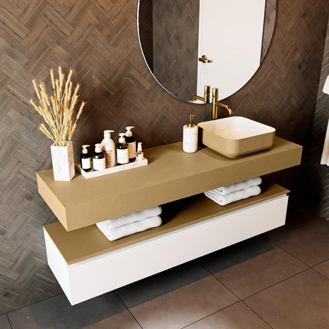 Mondiaz TOP 46 Plan de toilette suspendu - 150x46x12cm - adapté pour vasque à poser - Solid surface - Oro SW1023544