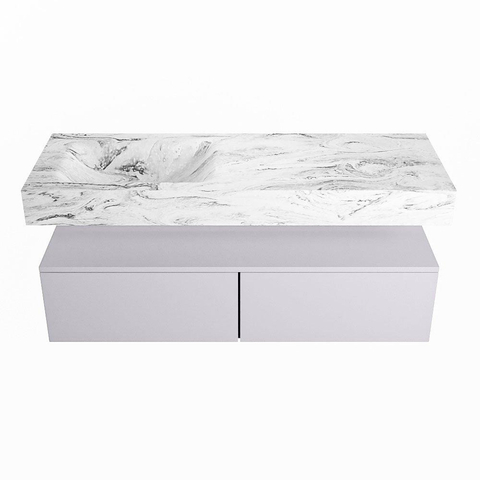 Mondiaz ALAN-DLUX Ensemble de meuble - 130cm - meuble Cale mat - 2 tiroirs - Lavabo Cloud Glace suspendu - vasque Gauche - 0 trous de robinet SW805983