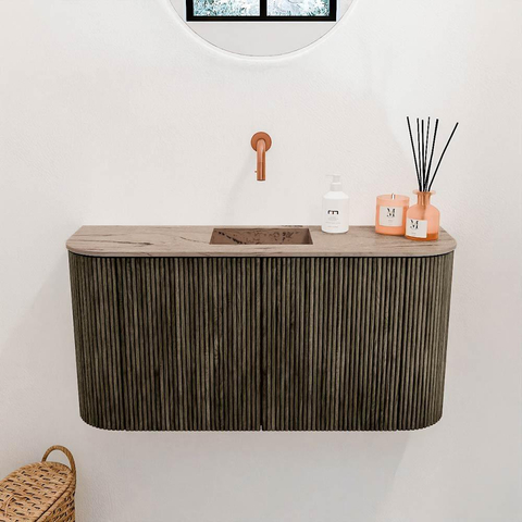 Mondiaz JOYA-DLUX 83.2cm toiletmeubel - ronding links en rechts kleur Shadow - Wastafel FAYE positie Midden Zonder kraangat kleur Arena. SW1426251