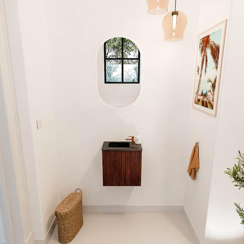 Mondiaz JOYA-DLUX 40cm toiletmeubel - kleur Ruby - Wastafel FAYE positie Links 1 kraangat kleur Lava. SW1423647