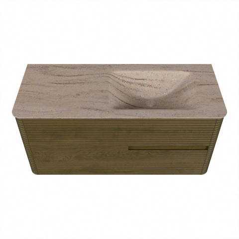 Mondiaz CIRO-DLUX Ensemble meuble de salle de bains - 110x45x50cm - Plan-vasque Solid surface Saba - 1 vasque à droite - sans trous de robinetterie - 2 tiroirs - Dusk SW1533820