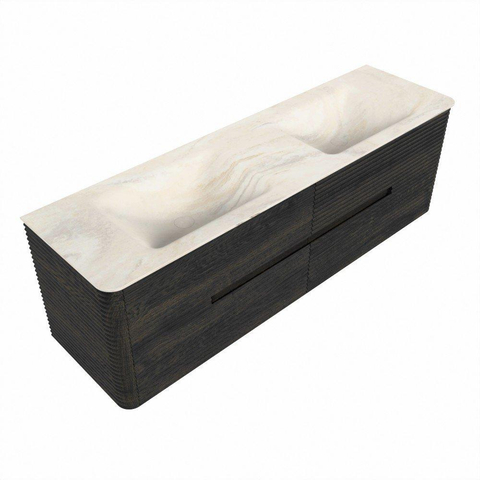 Mondiaz CIRO-DLUX Badkamermeubelset - 160x45x50cm - Solid surface wastafel Ostra - 2 wasbak Dubbel - 2 kraangaten - 4 lades - Shadow SW1532346