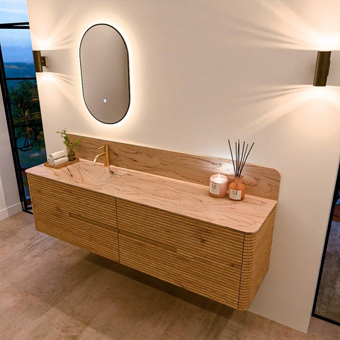Mondiaz CIRO-DLUX Badkamermeubelset - 180x45x50cm - Solid surface wastafel Arena - 1 wasbak Links - 1 kraangat - 4 lades - Oak SW1531419
