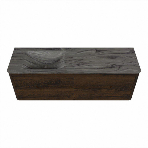Mondiaz CIRO-DLUX Badkamermeubelset - 150x45x50cm - Solid surface wastafel Sombra - 1 wasbak Links - zonder kraangaten - 4 lades - Walnut SW1530748