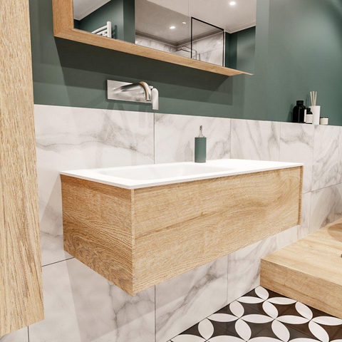 MONDIAZ LUSH Ensemble de meuble salle de bain - 100cm - 1 tiroir - lavabo cloud - lavabo à gauche - 0 trous de robinet - chêne blanchi SW409330